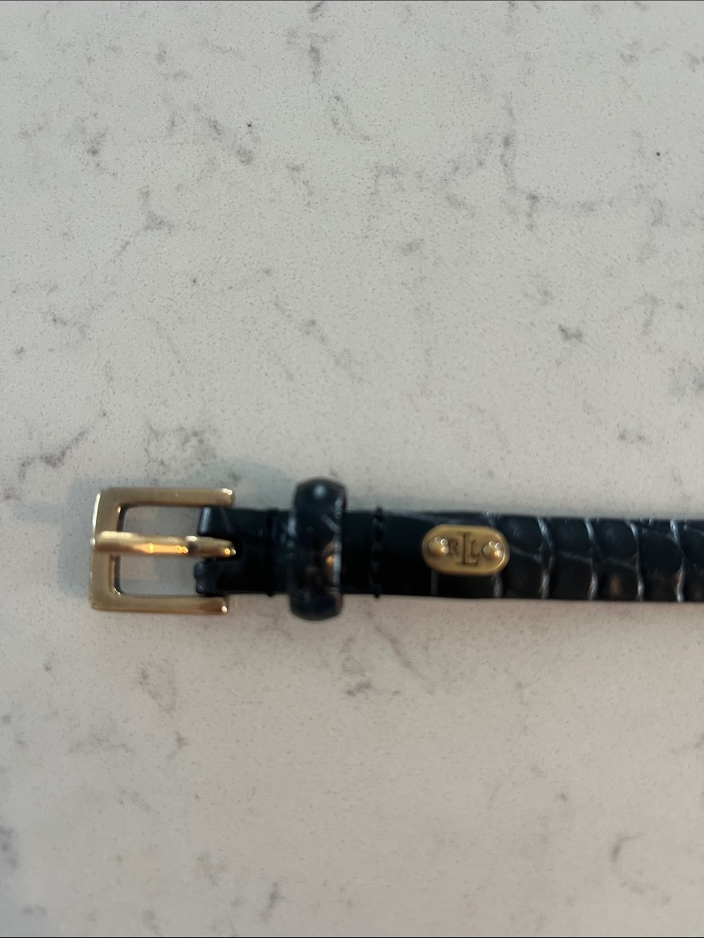 Lauren Ralph Lauren Black Croc-Embossed Leather Belt with Gold Hardware L